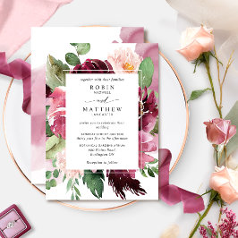 Invitación Elegante Rosa Polvoriento, Boda floral rosa de Bor