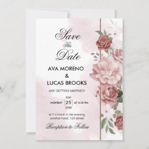 Invitación Elegante Rosa Polvoriento Floral Rosa Verde Salvia