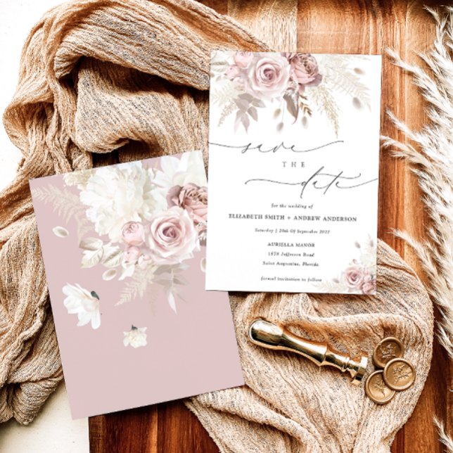 Invitación Elegante Rosa polvoriento floral salva la fecha (Subido por el creador)