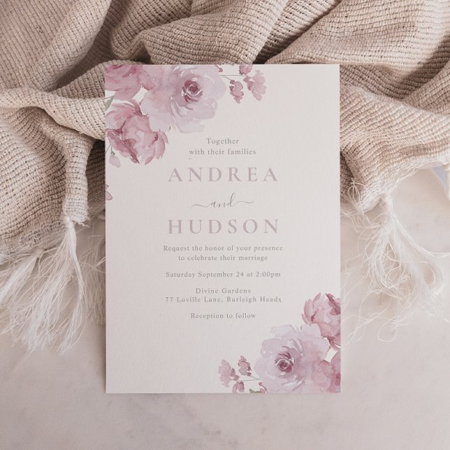 Invitación Elegante Rosa polvoriento Mauve Rubor Boda Floral (Subido por el creador)