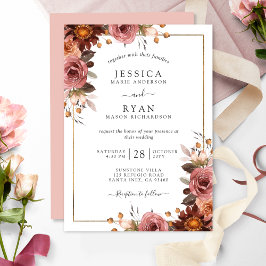 Invitación Elegante Rosa polvoriento, Rubor, Boda floral de B