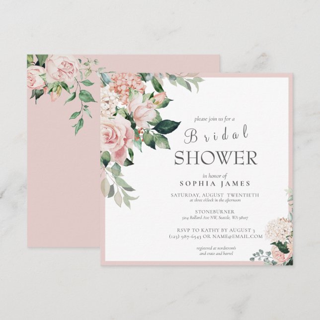 Invitación Elegante Rosa polvoriento Rubor Peony Bridal Showe (Anverso / Reverso)