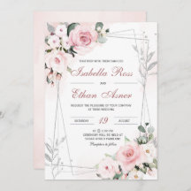 Elegante Rosa polvoriento y bodas grises invitacio