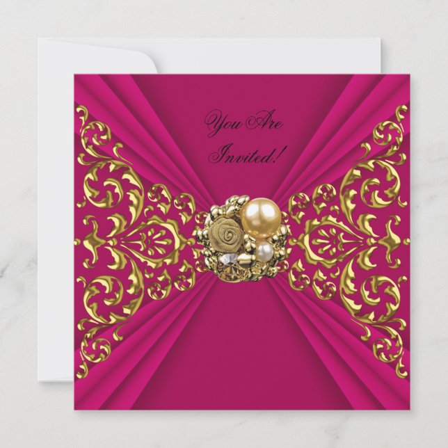 Invitación Elegante Rosa Profundo Rojo Dorado Para Todas las  (Anverso)