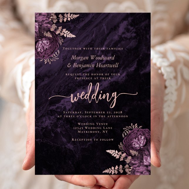 Invitación Elegante Rosa Purple Gold Boda Floral (Subido por el creador)
