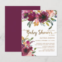 Elegante Rosa Púrpura Dorado Floral Escritura Baby