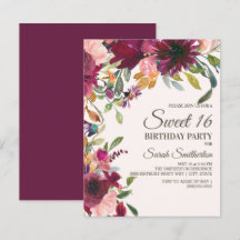 Elegante Rosa Púrpura Dorado Floral Script Cumplea