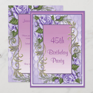 Invitación Elegante Rosa Púrpura en Marco para Cumpleaños 45