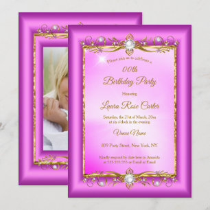 Invitación Elegante rosa púrpura Fiesta de cumpleaños con fot