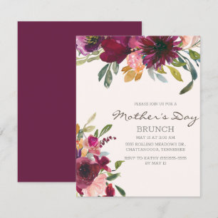 Invitación Elegante Rosa Púrpura Floral Script Día de la Madr