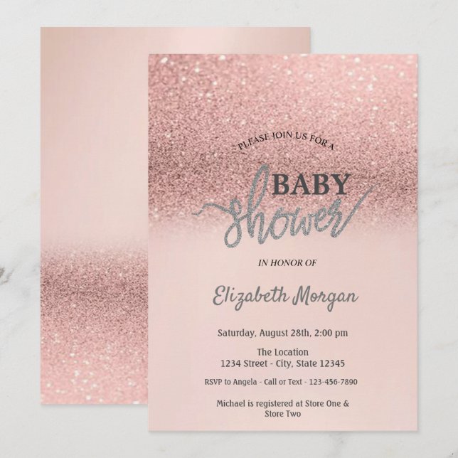 Invitación Elegante Rosa Purpurina Bokeh Baby Shower (Anverso / Reverso)