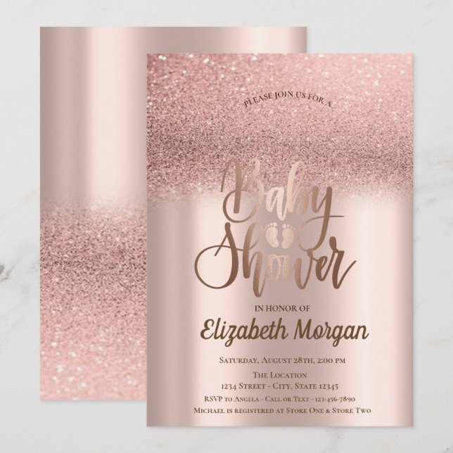 Invitación Elegante Rosa Purpurina Bokeh Ombre Baby Shower (Anverso / Reverso)