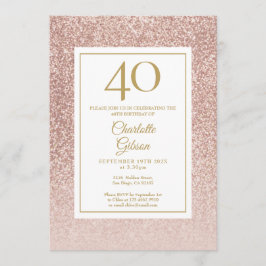 Invitación Elegante Rosa Purpurina de oro 40 cumpleaños