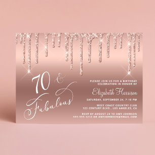 Invitación Elegante Rosa Purpurina de Oro 70 cumpleaños