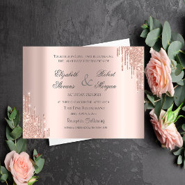 Invitación Elegante Rosa Purpurina de oro Boda