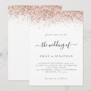 Invitación Elegante Rosa Purpurina de oro Boda blanco