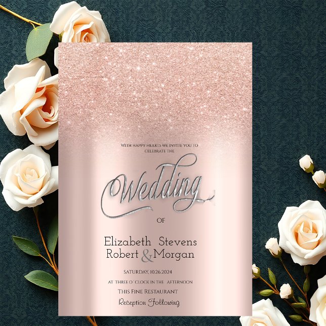 Invitación Elegante Rosa Purpurina de oro Boda Bokeh (Subido por el creador)