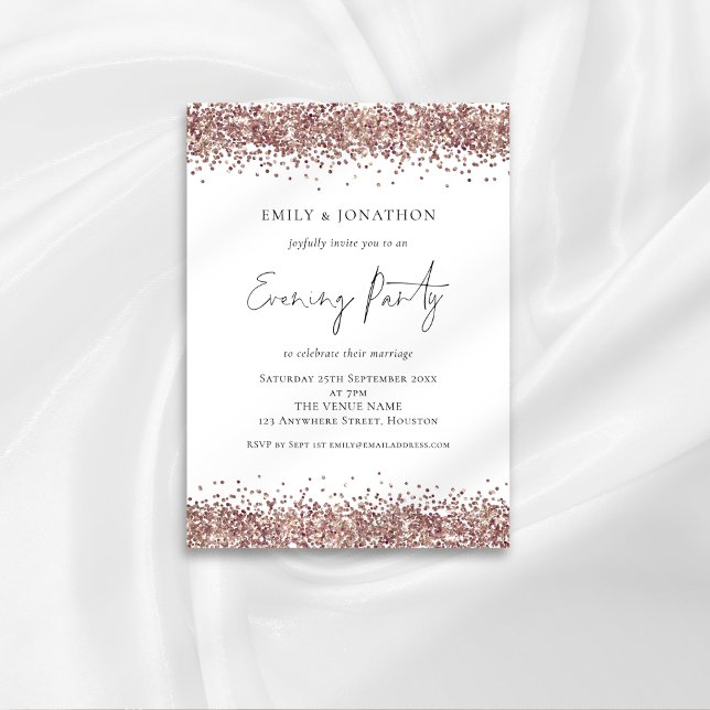Invitación Elegante Rosa Purpurina de oro Boda de noche Fiest (Subido por el creador)