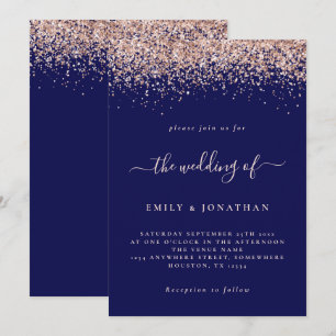 Invitación Elegante Rosa Purpurina de oro Boda Marina Azul Ru