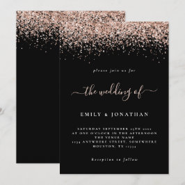 Invitación Elegante Rosa Purpurina de oro Boda negro