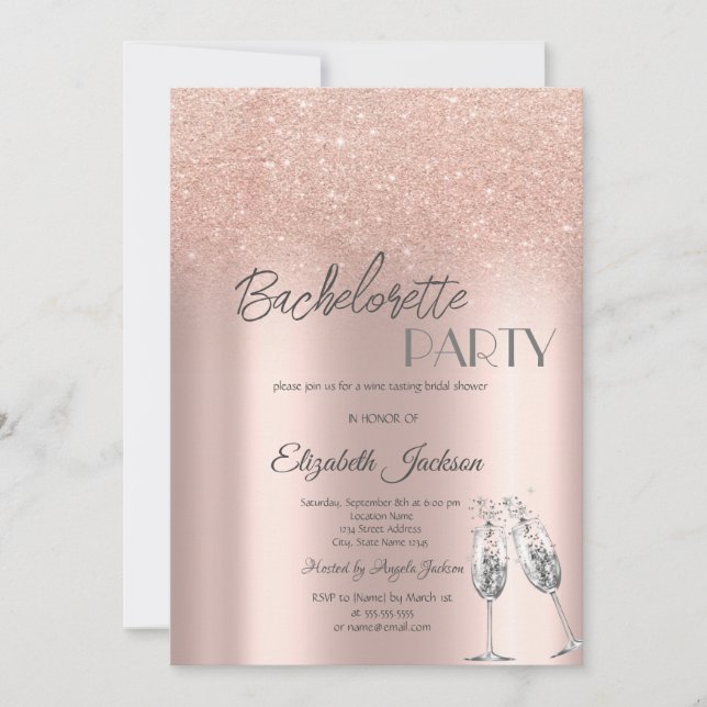 Invitación Elegante Rosa Purpurina de oro Bokeh Bachelorette (Anverso)