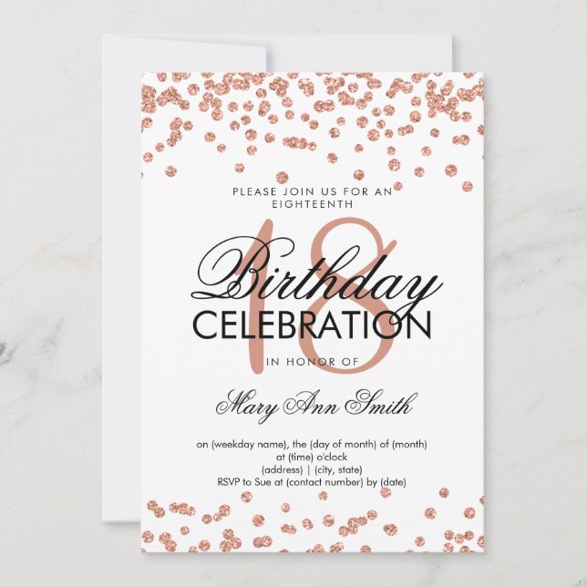 Invitación Elegante Rosa Purpurina de oro Confetti (Anverso)