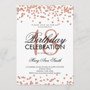 Invitación Elegante Rosa Purpurina de oro Confetti