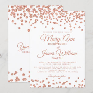Invitación Elegante Rosa Purpurina de oro Confetti blanco