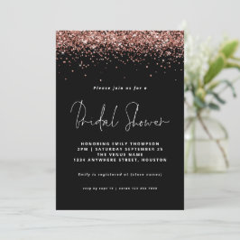 Invitación Elegante Rosa Purpurina de oro ducha de novia negr