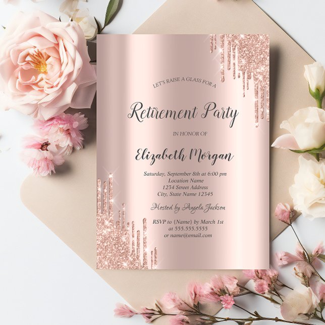 Invitación Elegante Rosa Purpurina de Oro en retiro (Subido por el creador)
