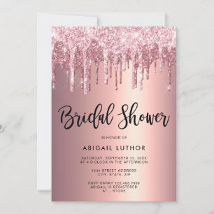 Invitación Elegante rosa purpurina de oro gotea una ducha de