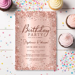 Invitación Elegante Rosa Purpurina de oro Metalizado 50 cumpl<br><div class="desc">Moderno y elegante rosa de oro metálico y purpurina 50 invitaciones de fiesta de cumpleaños. El diseño de esta tarjeta para adultos girados presenta un diseño elegante de caligrafía escrita a mano, fondo metálico de color rosa rosa o rosa dorado con marco purpurina de vidrio suelto alrededor. Fácil de personalizar,...</div>