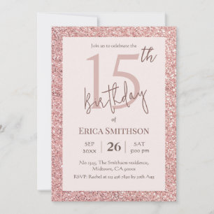 Invitación Elegante Rosa Purpurina de oro moderno 15 cumpleañ