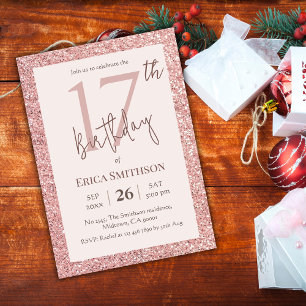 Invitación Elegante Rosa Purpurina de oro moderno 17 cumpleañ