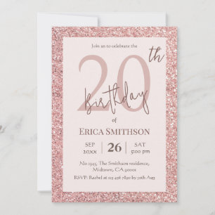 Invitación Elegante Rosa Purpurina de oro moderno 20 cumpleañ