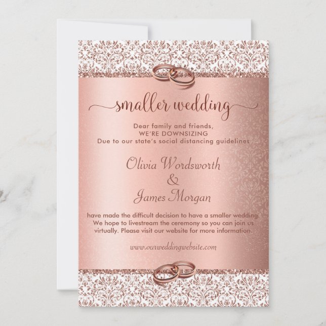 Invitación Elegante Rosa Purpurina de oro Monograma Boda meno (Anverso)
