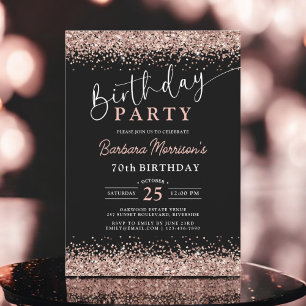 Invitación Elegante Rosa Purpurina de oro negro cualquier cum