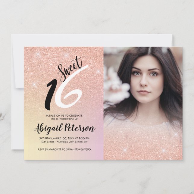 Invitación Elegante rosa purpurina de oro oscuro dulce diecis (Anverso)