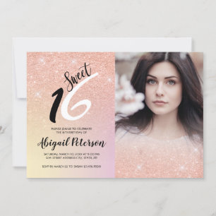 Invitación Elegante rosa purpurina de oro oscuro dulce diecis