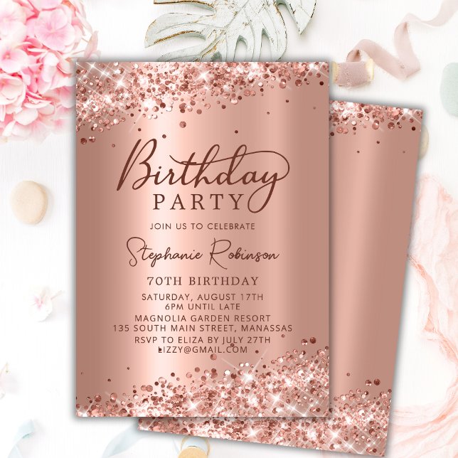 Invitación Elegante Rosa Purpurina de oro Relieve metalizado  (Subido por el creador)