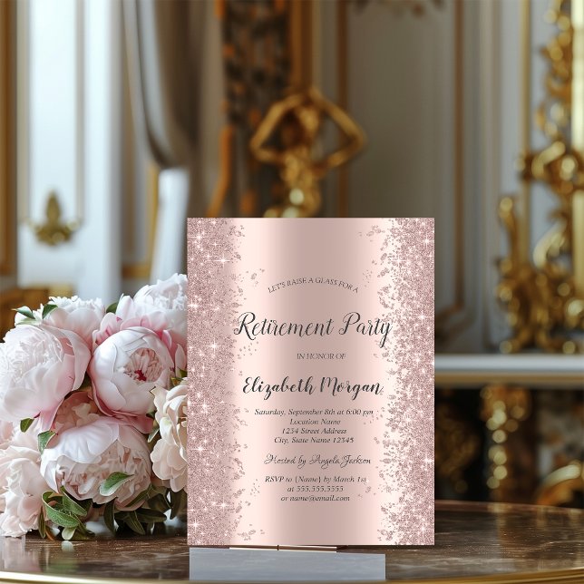 Invitación Elegante Rosa Purpurina de oro Retirada de polvo (Subido por el creador)