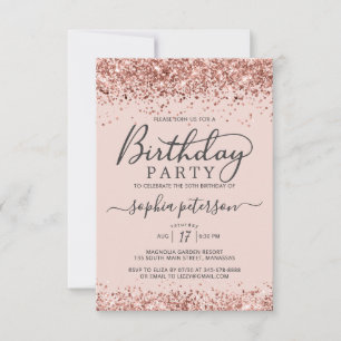 Invitación Elegante Rosa Purpurina de oro Rubor Cualquier cum