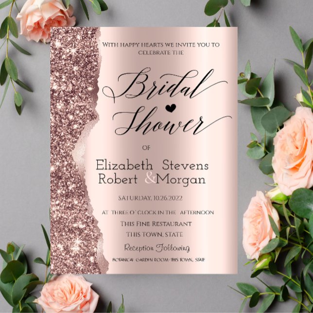 Invitación Elegante Rosa Purpurina de oro Script Bridal Showe (Subido por el creador)