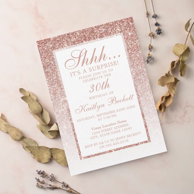 Invitación Elegante Rosa Purpurina de Oro Sorpresa fiesta de  (Subido por el creador)