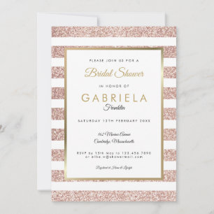 Invitación Elegante Rosa Purpurina de oro Stripe Bridal Showe