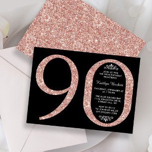 Invitación Elegante Rosa Purpurina de oro tipografía 90 cumpl