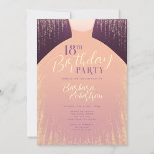 Invitación Elegante Rosa Purpurina de oro vestido 18 cumpleañ