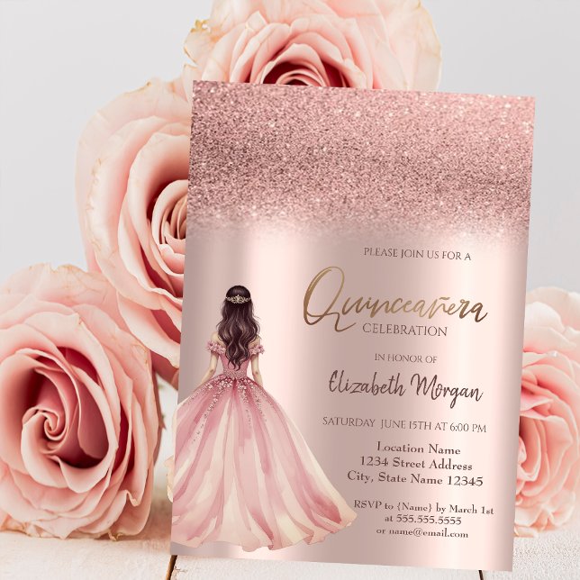 Invitación Elegante Rosa Purpurina de oro vestido de Moda Qui (Subido por el creador)