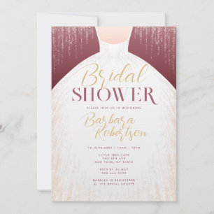 Invitación Elegante Rosa Purpurina de oro vestido ducha de no