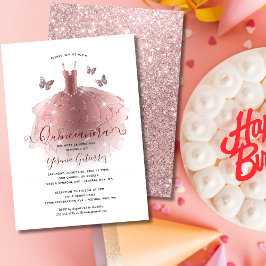 Invitación Elegante Rosa Purpurina de oro vestido Quinceañera